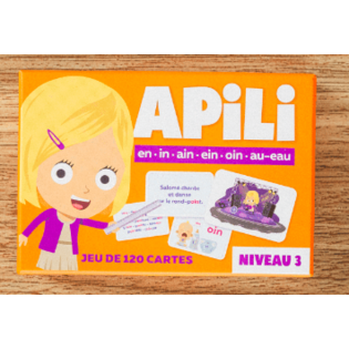 Jeu de 120 cartes Apili niveau 3 : les sons en – in – ain – ein – oin – au/eau