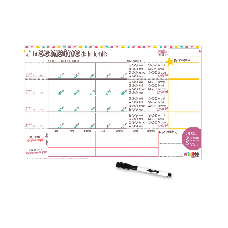 Minimo - Organisateur familial hebdomadaire (tableau et crayon