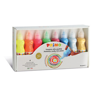 Gouache en flacon avec bec verseur - 4 couleurs fluorescentes et 4 couleurs métallisées - primo