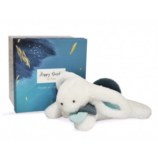 Coffret peluche lapin blanc et bleu happy pop -  Doudou et Compagnie
