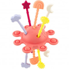 SILICONE : JOUET D'ÉVEIL LUNE ROUGE BRIQUE