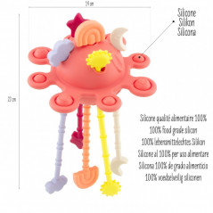 SILICONE : JOUET D'ÉVEIL LUNE ROUGE BRIQUE